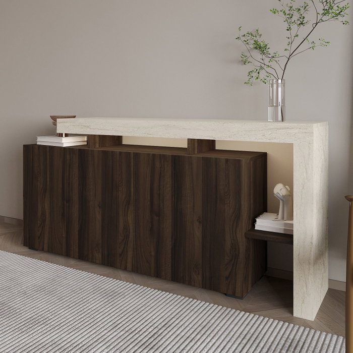 Hanah Home Consola Beliz - Travertino, Walnut